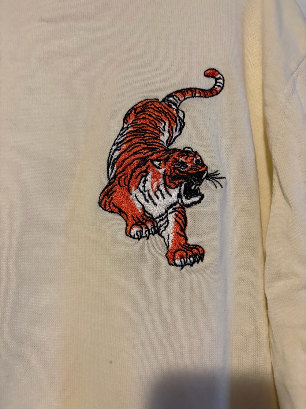 Cream Crewneck Sweater with Orange Tiger Detail - Picture 3 of 4